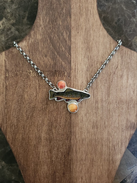 Jewelry - Handcrafted Sterling Silver Fish Pendant Necklace with Spiny Oyster